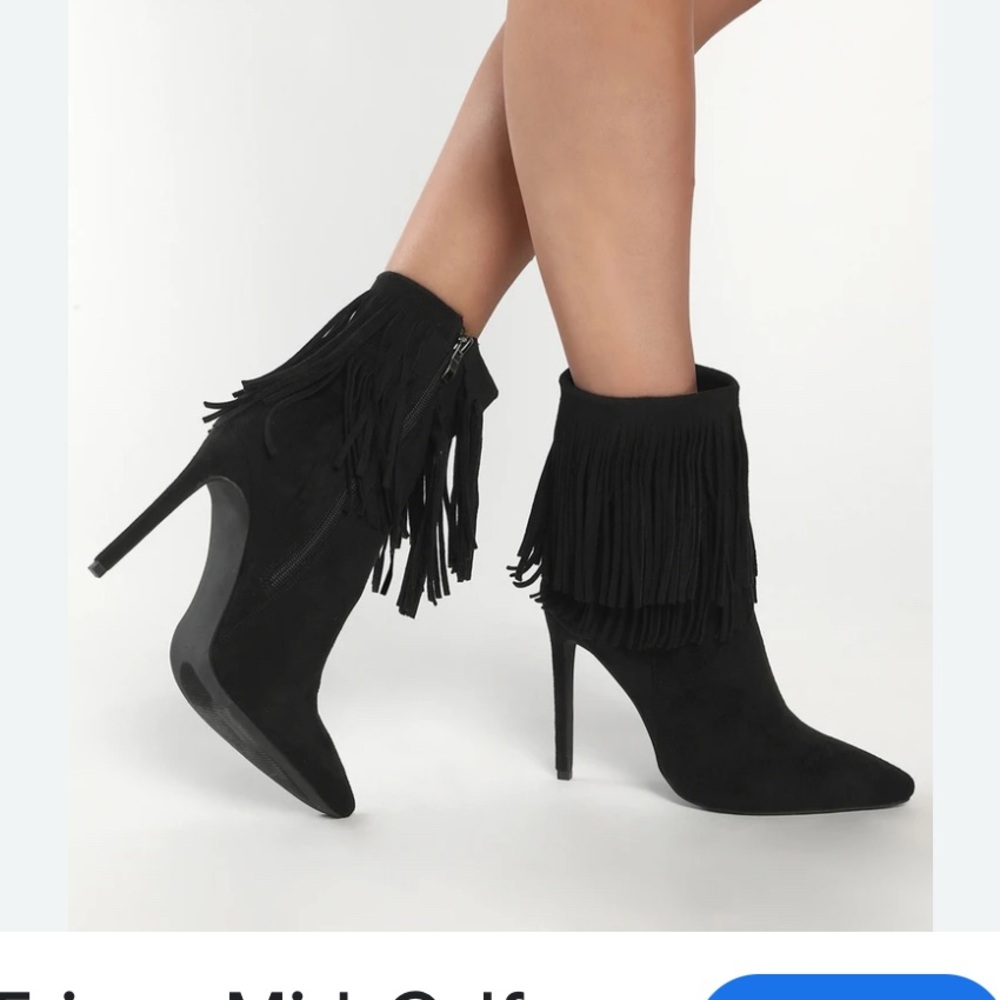 Lulus Fringe Black Suede Ankle Boots Size 8